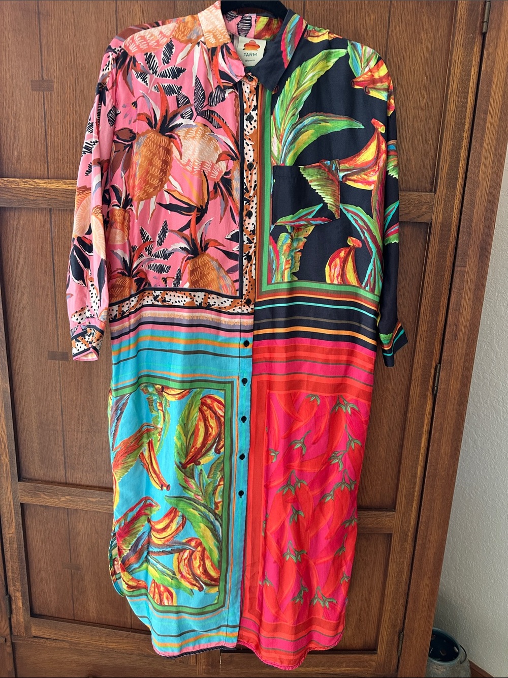 FARM Rio Multicolor Tropical Patchwork Maxi Dress with Pink and Turquoise Panels - Picture 4 of 8